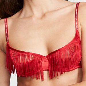 VS S 32C 32D 34A 34B Very Sexy Fringe Open Quarter Cup Bra Lipstick Red NWT